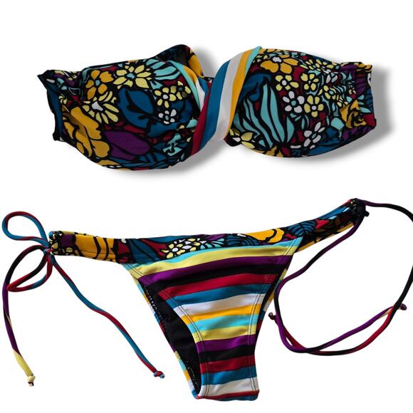 Rio de Sol Women's Colorful Bandeau Bikini Set Size Large - Picture 1 of 11